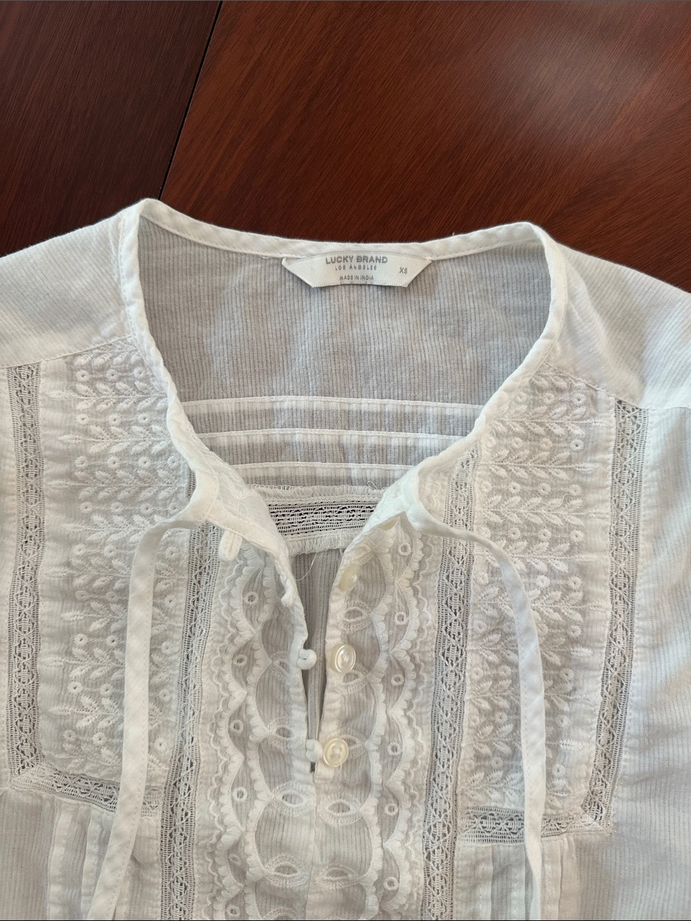Lucky Brand White Embroidered Tie-Neck Tunic